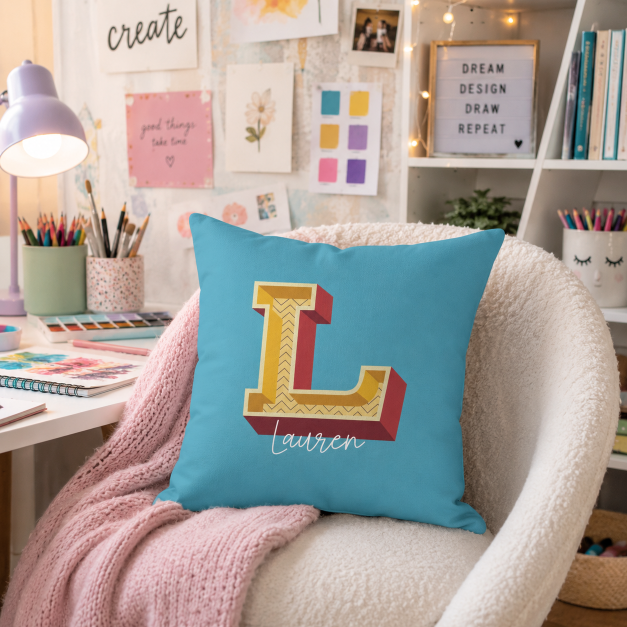 Personalized Initial L Pillow for Her - Custom Name Home Decor