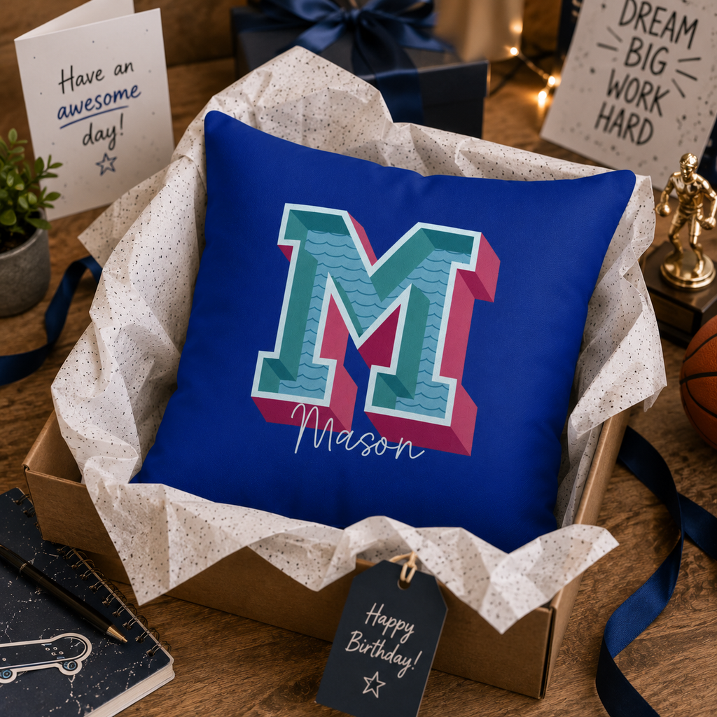 Personalized Initial M Pillow for Him - Custom Name Home Decor