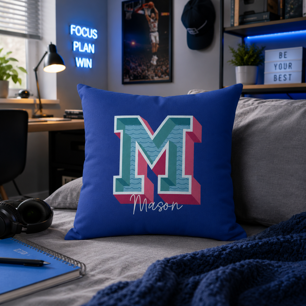 Personalized Initial M Pillow for Him - Custom Name Home Decor