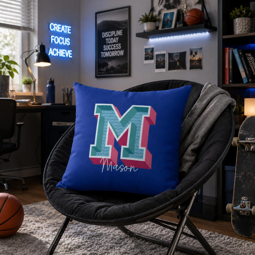 Personalized Initial M Pillow for Him - Custom Name Home Decor