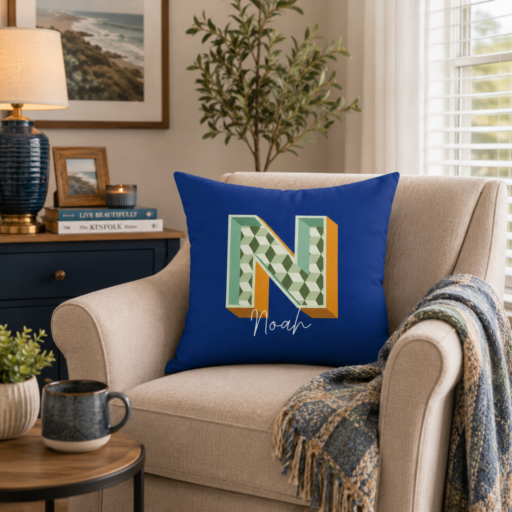 Personalized Initial N Pillow for Him - Custom Name Home Decor