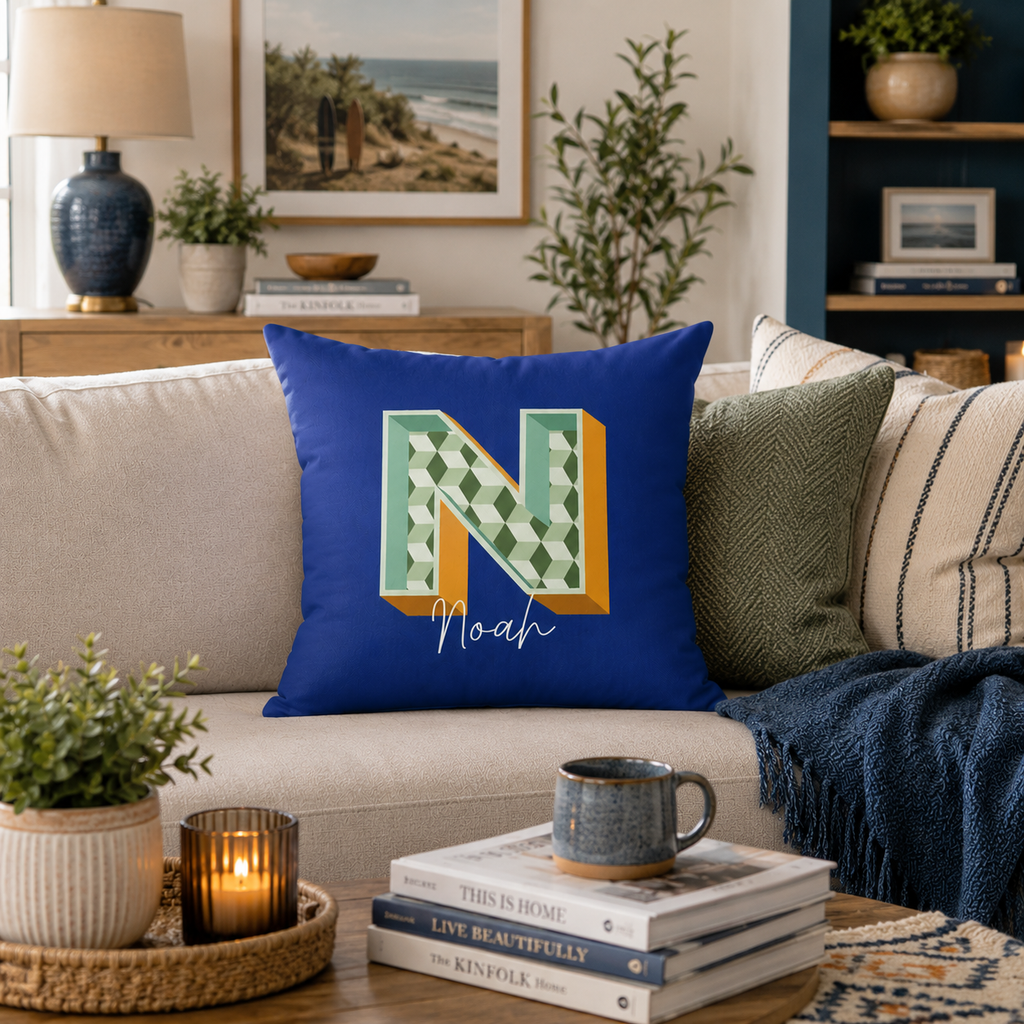 Personalized Initial N Pillow for Him - Custom Name Home Decor
