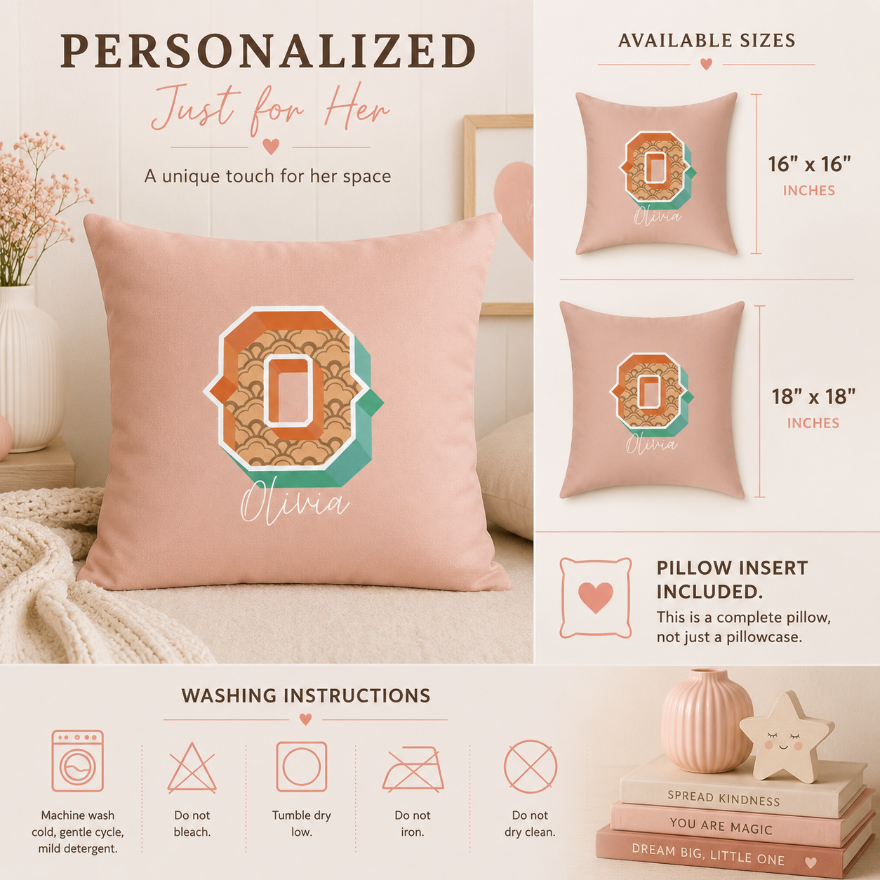 Personalized Initial O Pillow for Her - Custom Name Home Decor