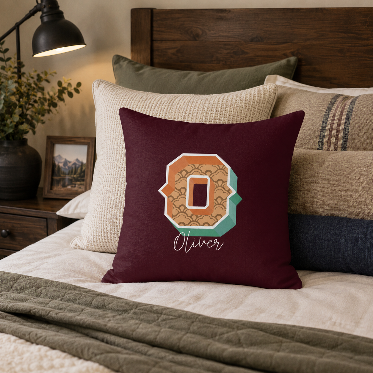 Personalized Initial O Pillow for Him - Custom Name Home Decor