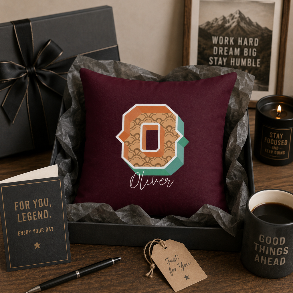 Personalized Initial O Pillow for Him - Custom Name Home Decor