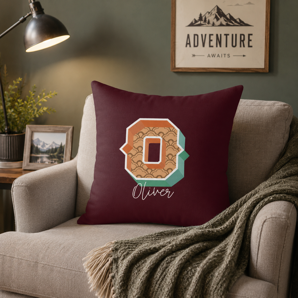 Personalized Initial O Pillow for Him - Custom Name Home Decor