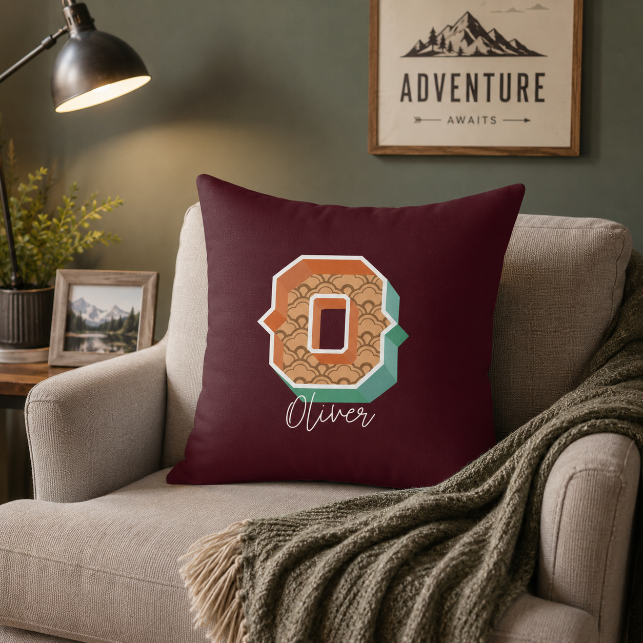 Personalized Initial O Pillow for Him - Custom Name Home Decor