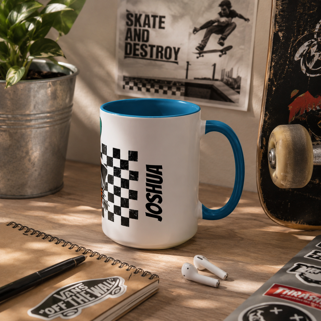 Personalized Cool Carrot Bunny Mug - Retro Checkerboard Custom Name