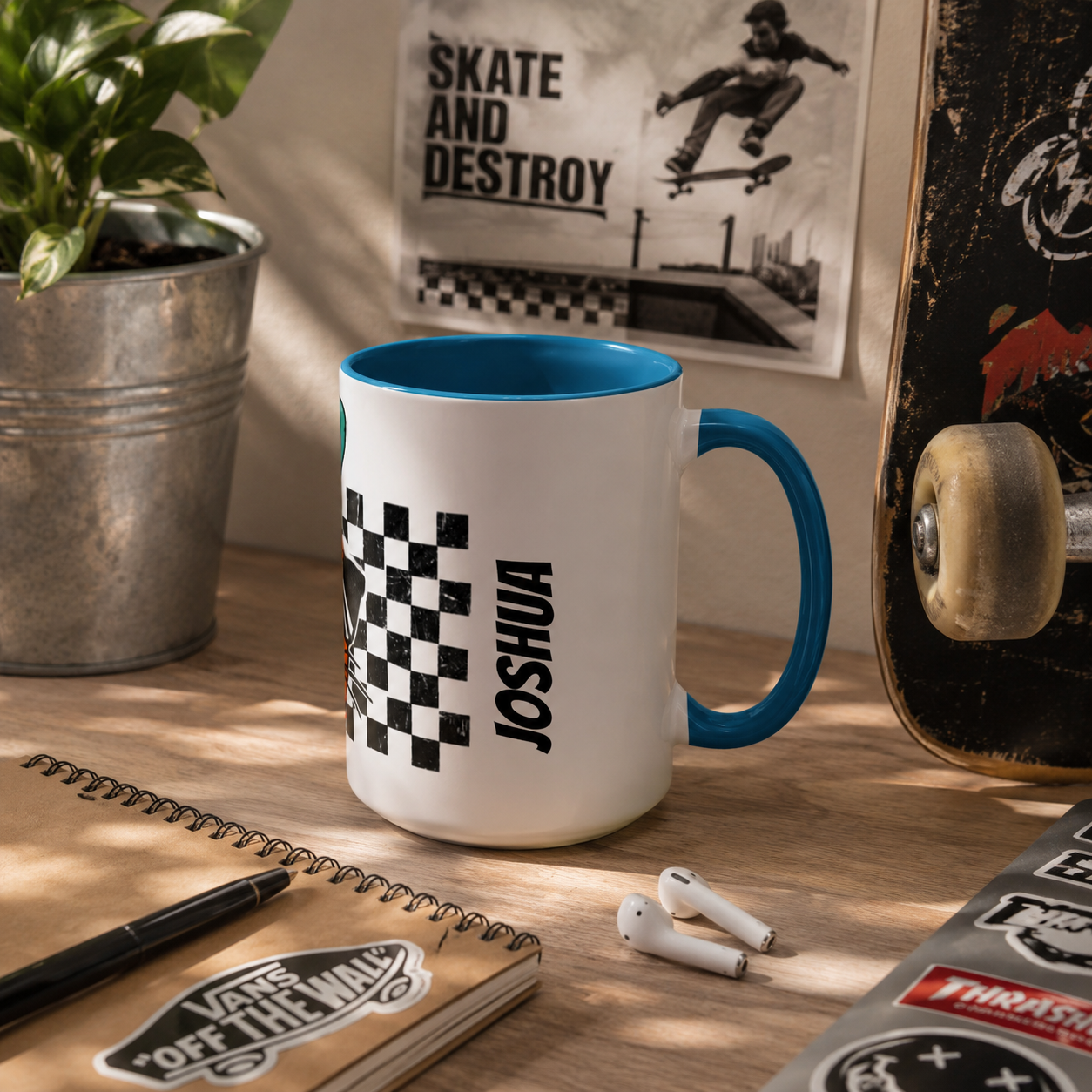 Personalized Cool Carrot Bunny Mug - Retro Checkerboard Custom Name