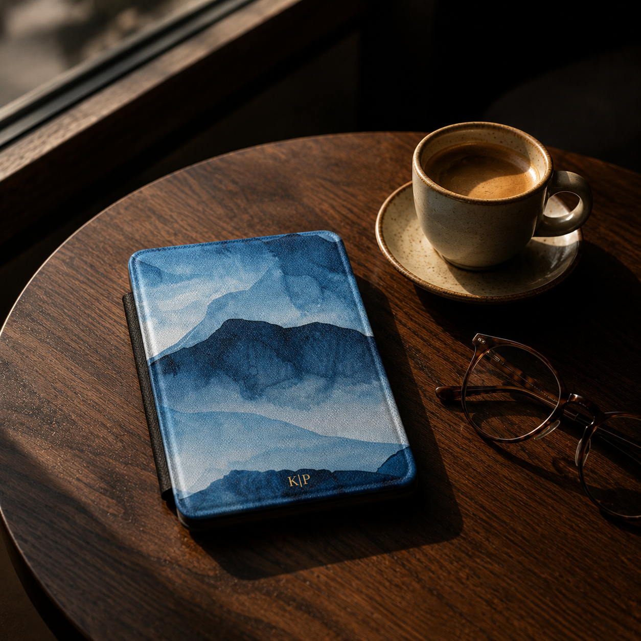 Blue Watercolor Mountain Kindle Case | Initials
