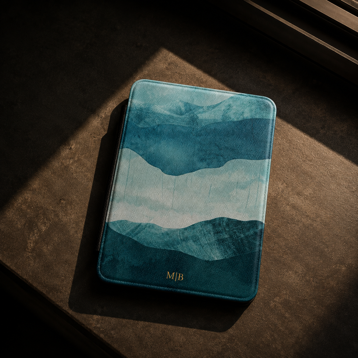 Layered Blue Mountain Kindle Case | Initials