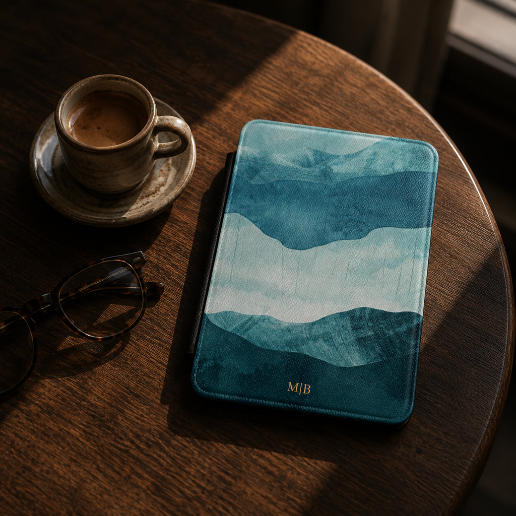 Layered Blue Mountain Kindle Case | Initials