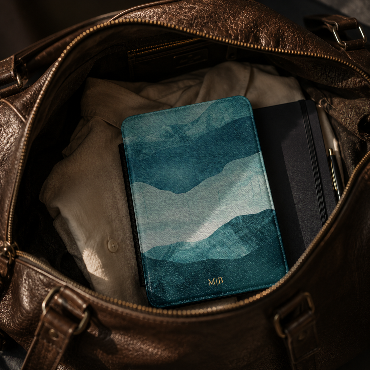 Layered Blue Mountain Kindle Case | Initials