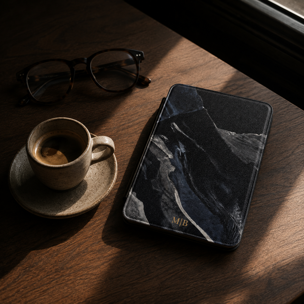 Black Marble Kindle Case | Personalized Initials