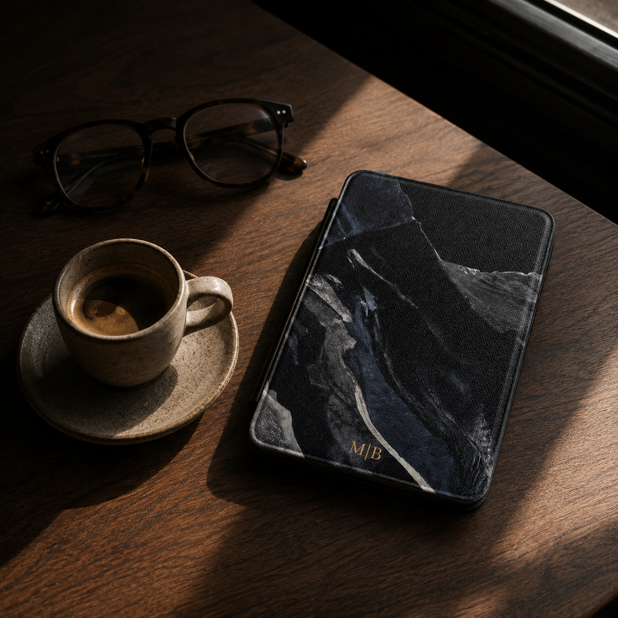 Black Marble Kindle Case | Personalized Initials
