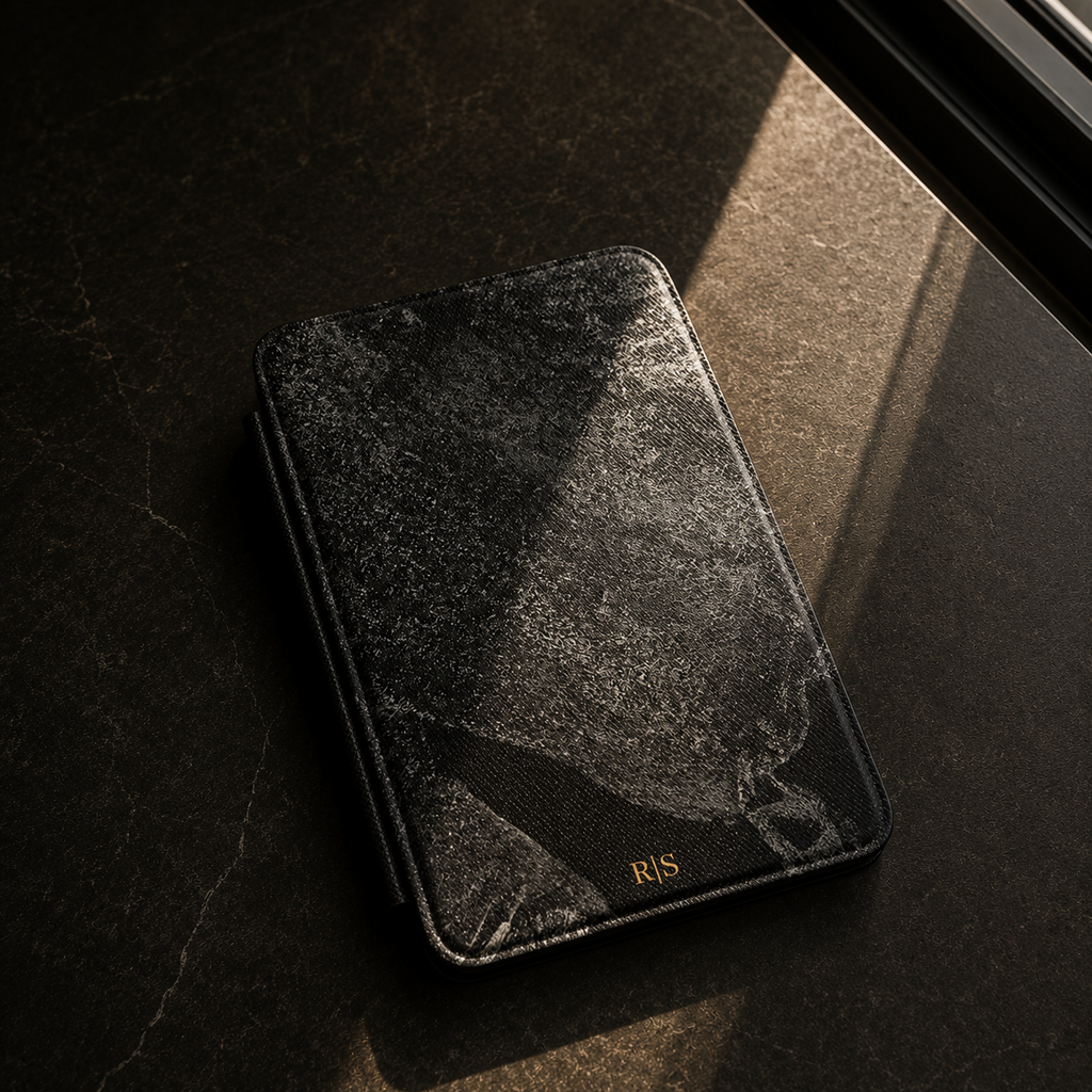 Black Stone Texture Kindle Case | Custom Initials