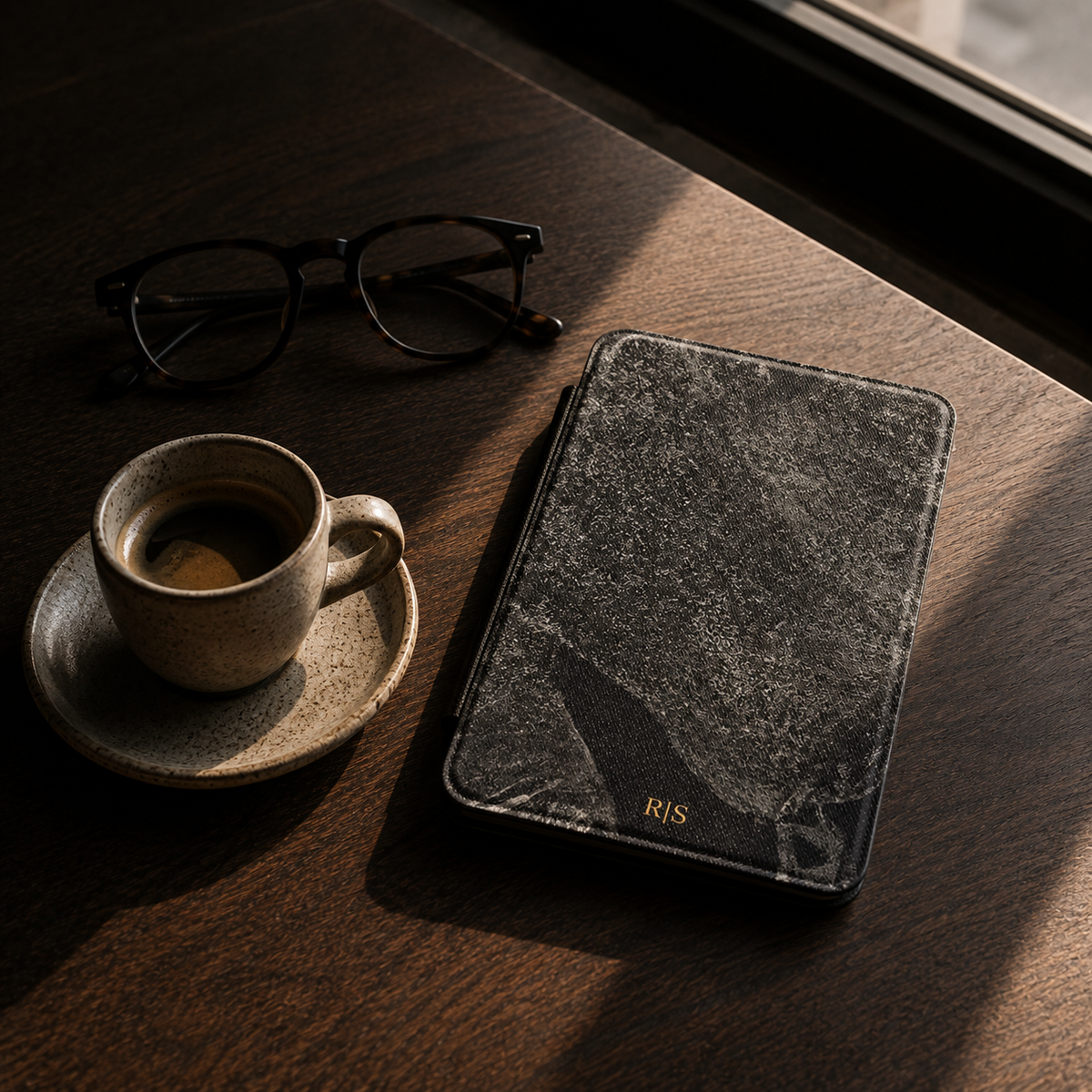 Black Stone Texture Kindle Case | Custom Initials