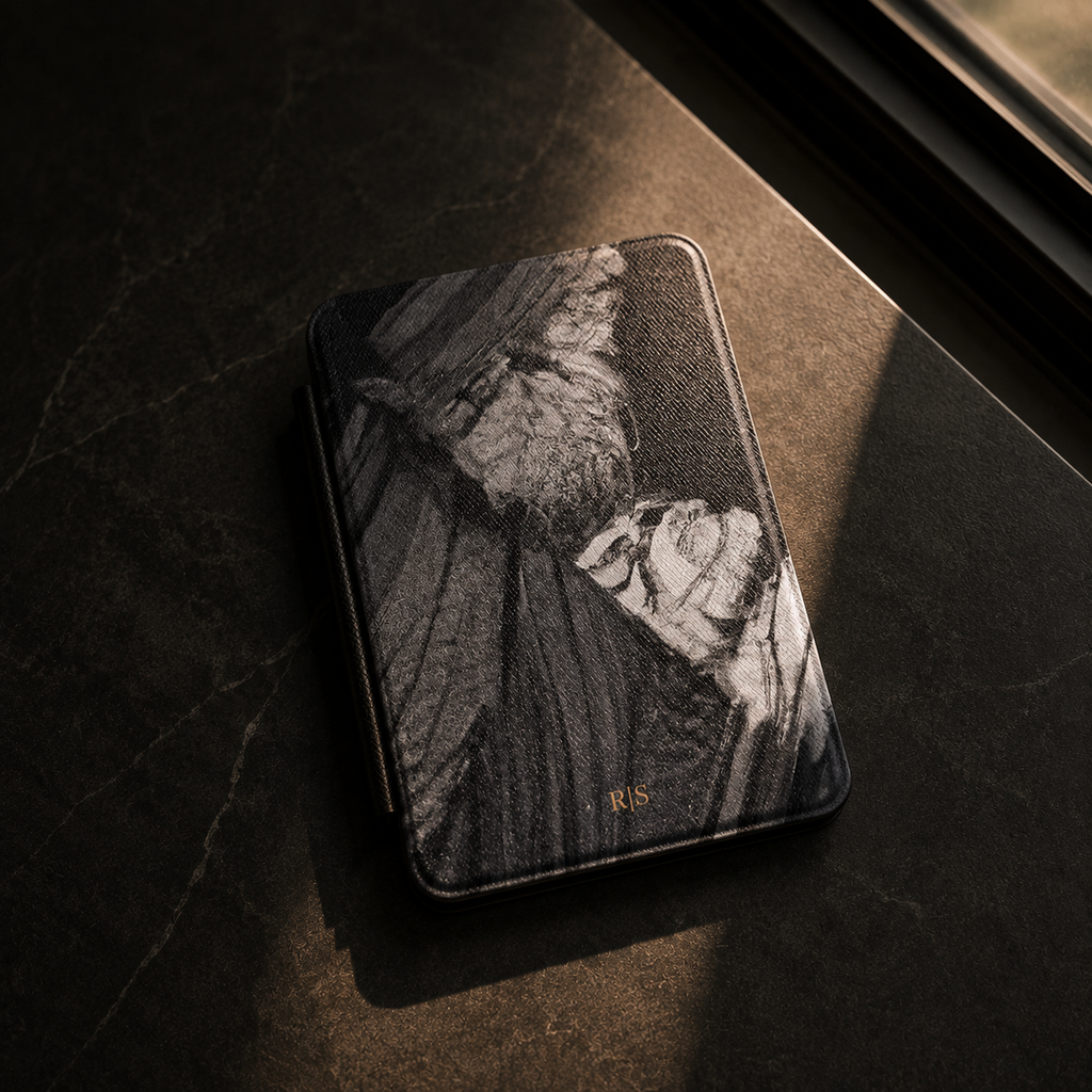 Black Marble Abstract Kindle Case | Initials