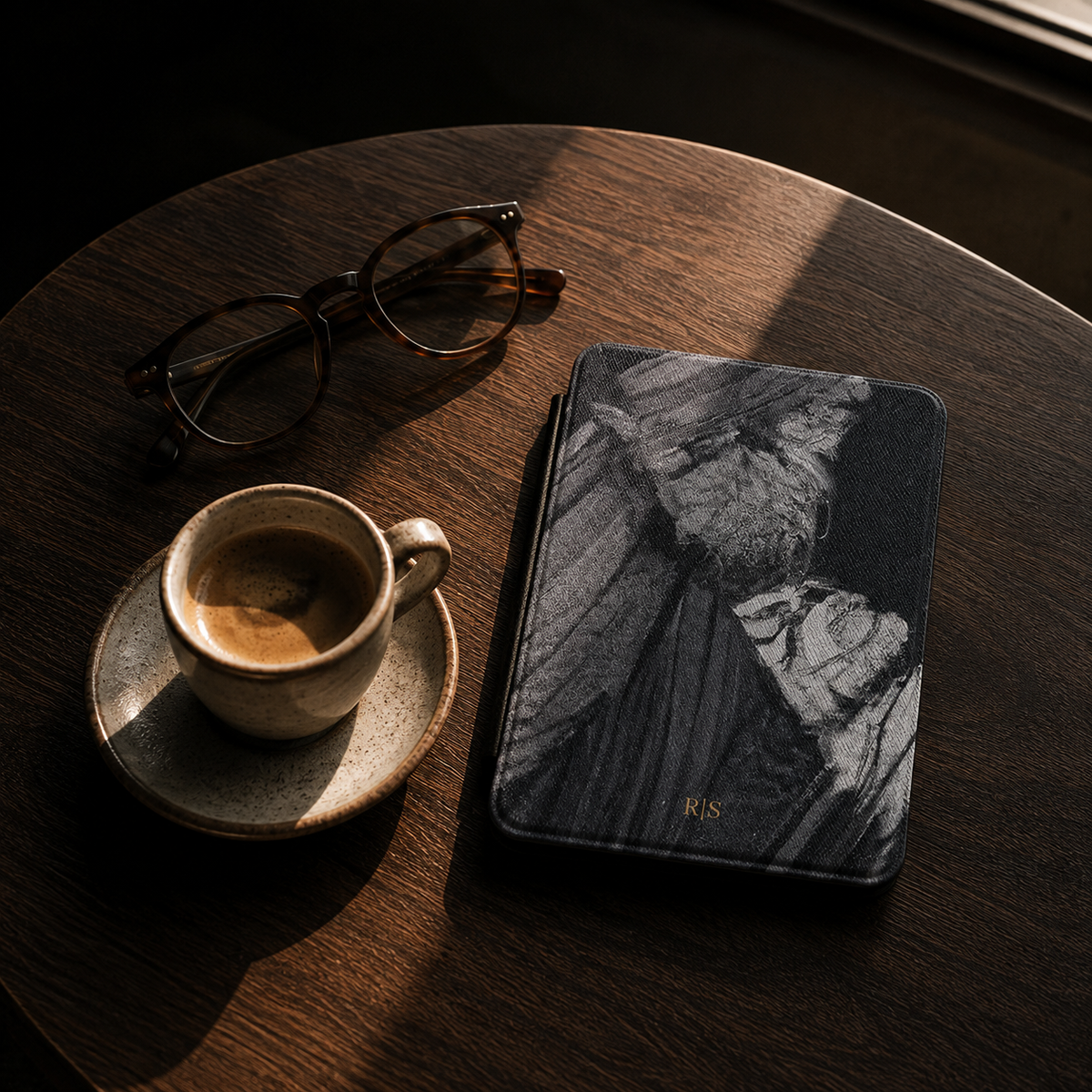 Black Marble Abstract Kindle Case | Initials
