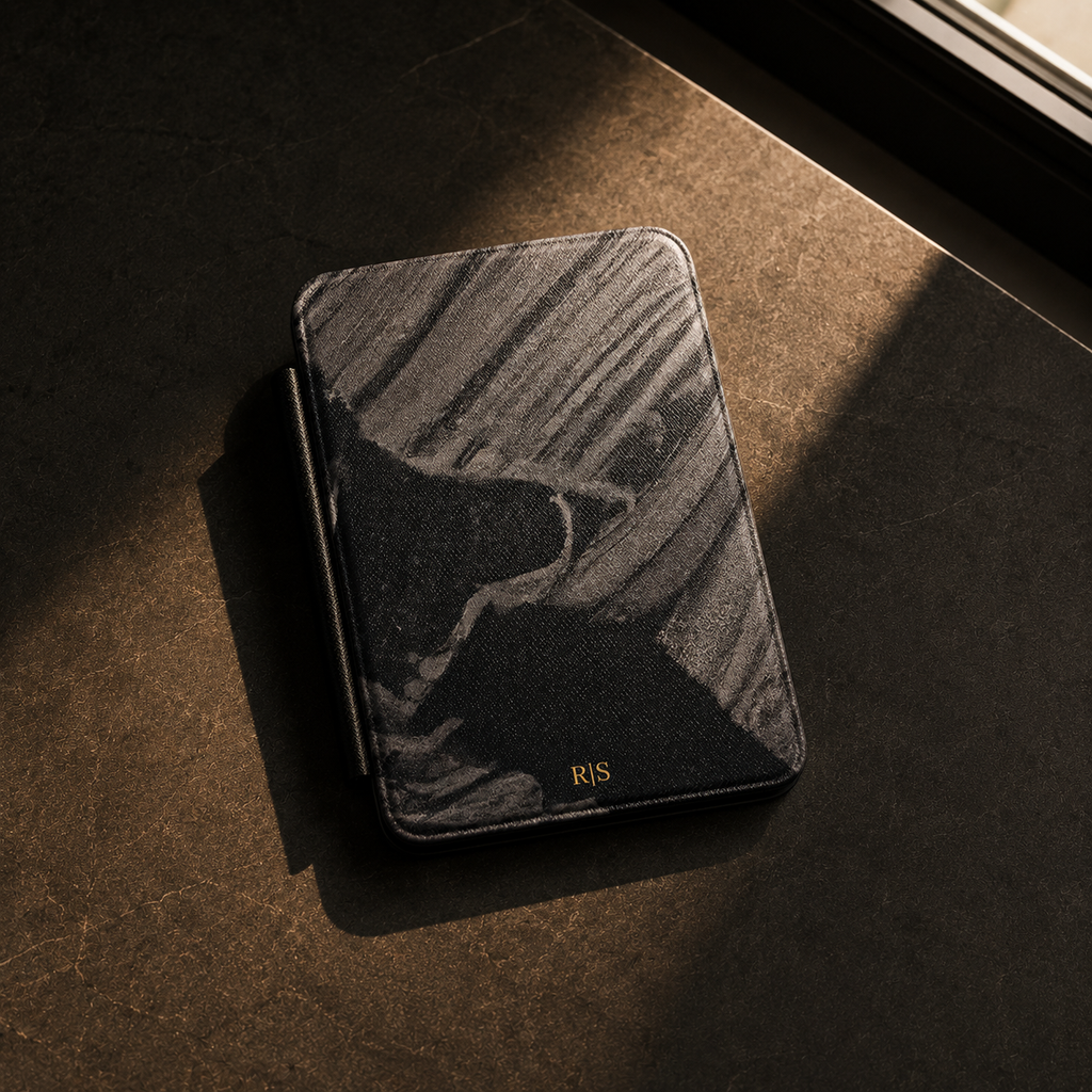 Black Marble Streak Kindle Case | Initials