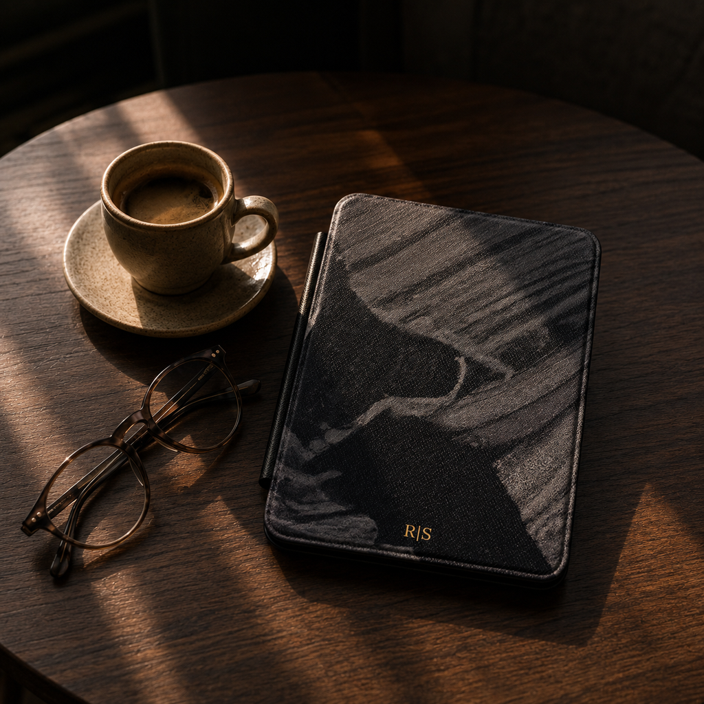 Black Marble Streak Kindle Case | Initials