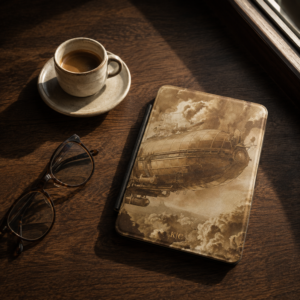Vintage Steampunk Airship Kindle Case | Initials