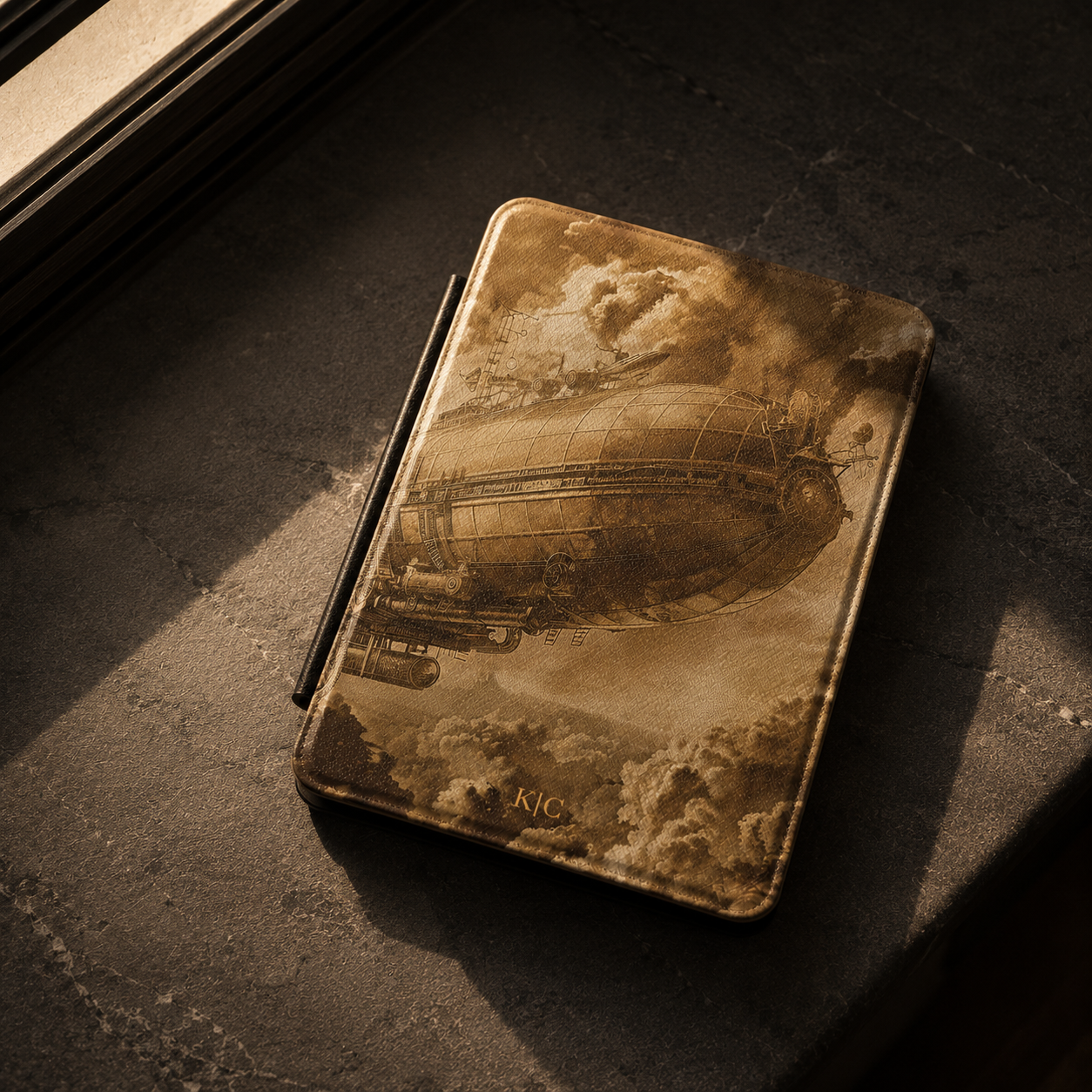 Vintage Steampunk Airship Kindle Case | Initials