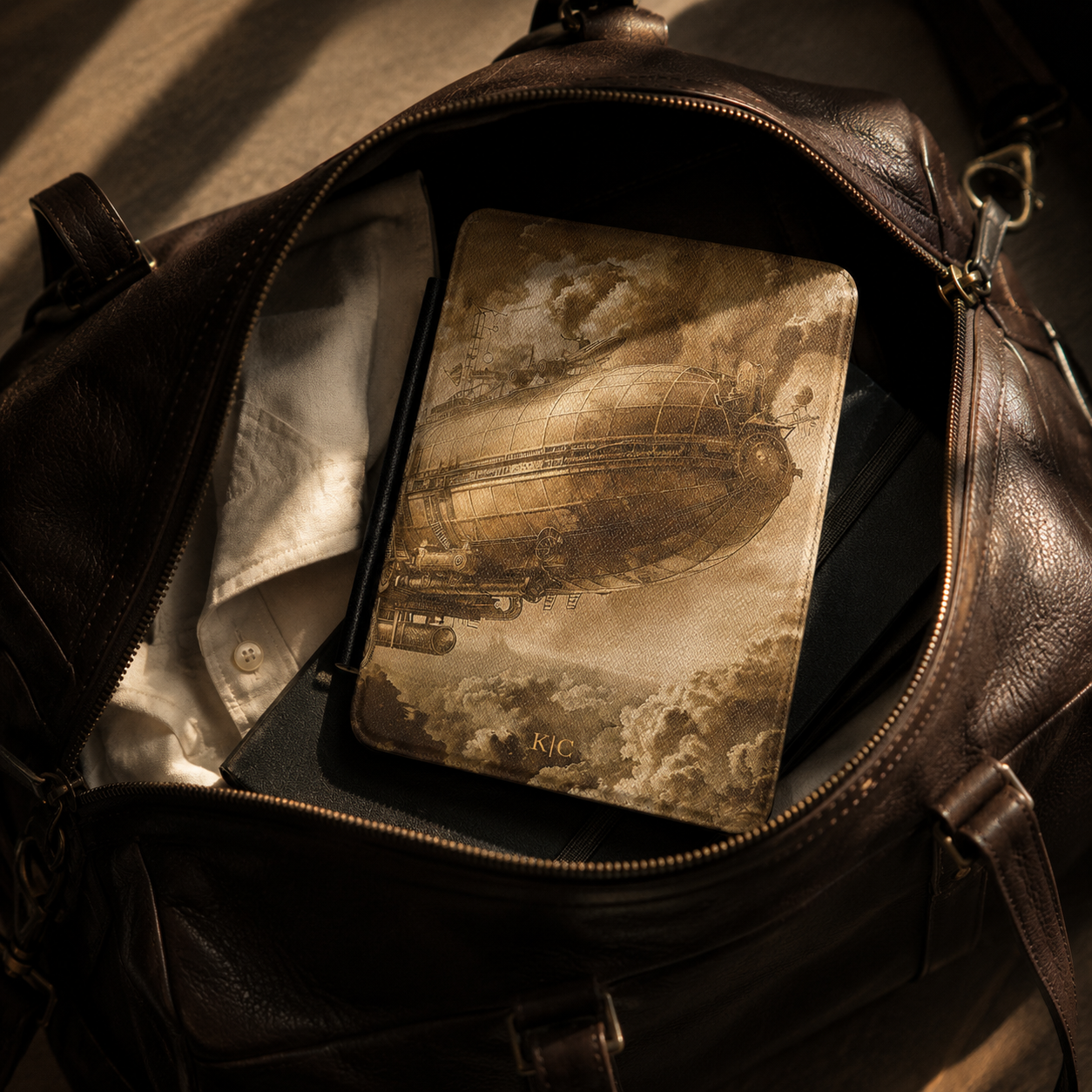 Vintage Steampunk Airship Kindle Case | Initials