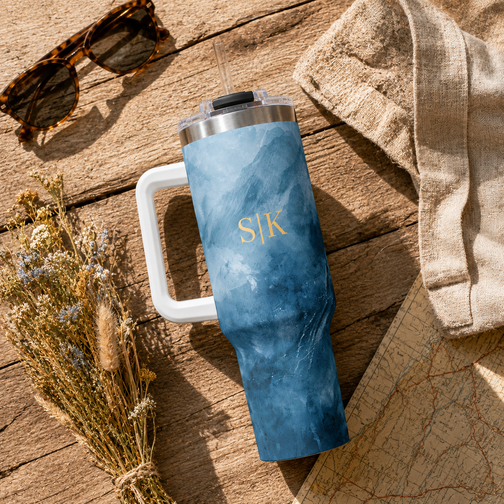 Personalized 40oz Tumbler with Handle - Blue Mountain Custom Initials