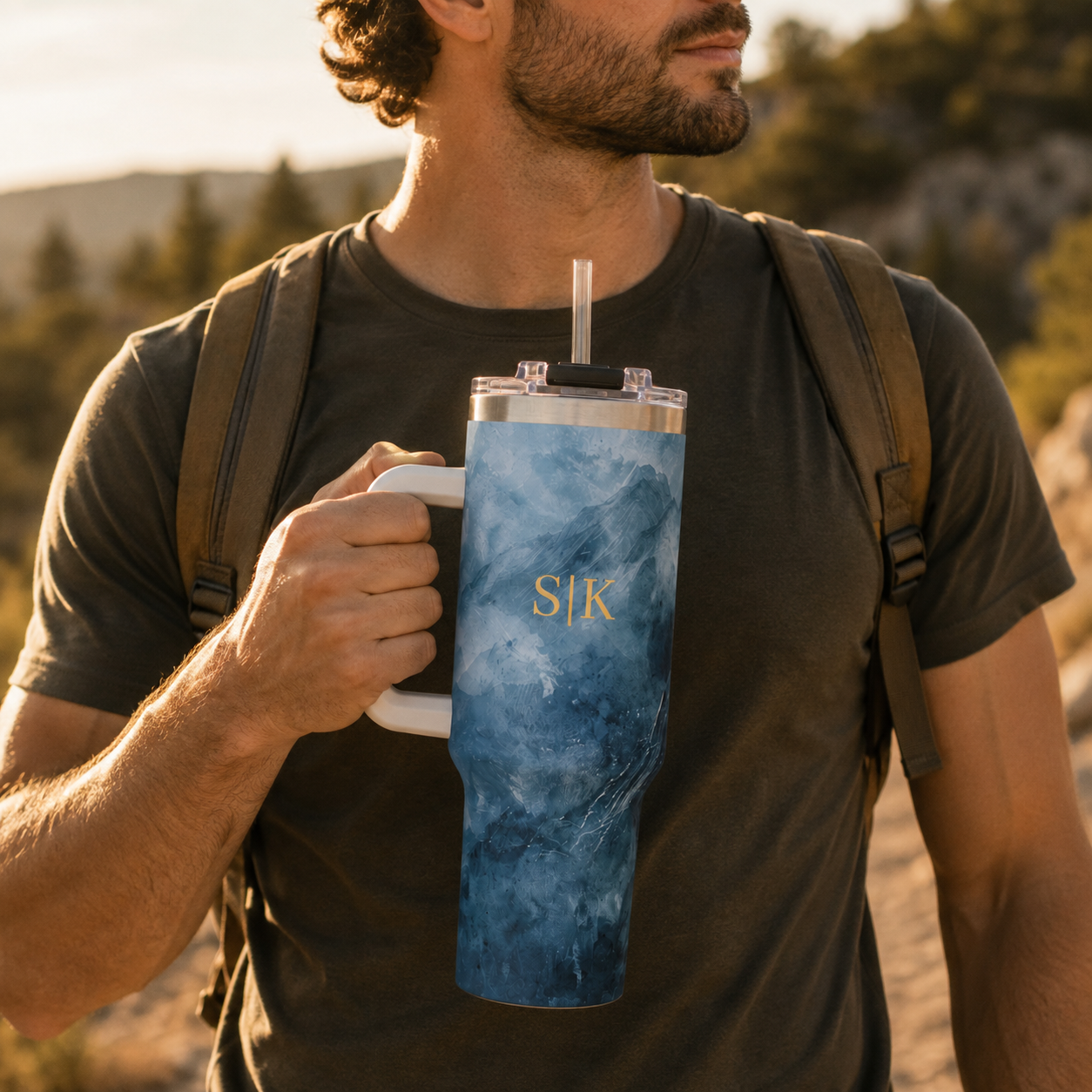 Personalized 40oz Tumbler with Handle - Blue Mountain Custom Initials