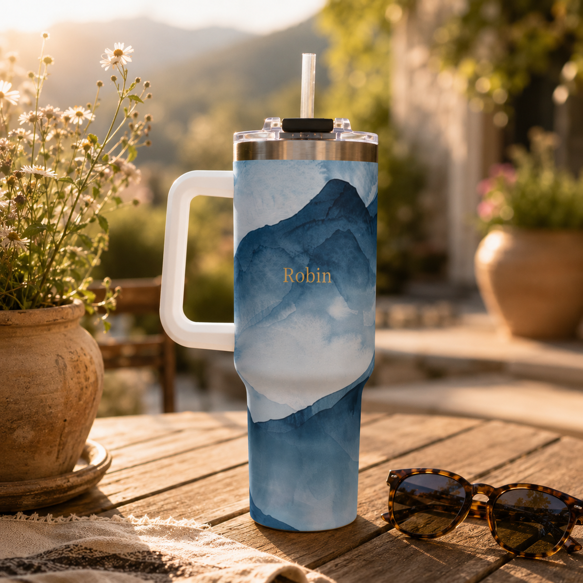 Personalized 40oz Tumbler with Handle - Blue Mountain Custom Name