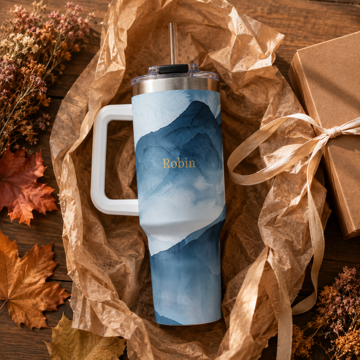 Personalized 40oz Tumbler with Handle - Blue Mountain Custom Name