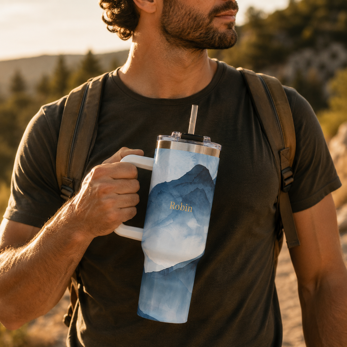 Personalized 40oz Tumbler with Handle - Blue Mountain Custom Name