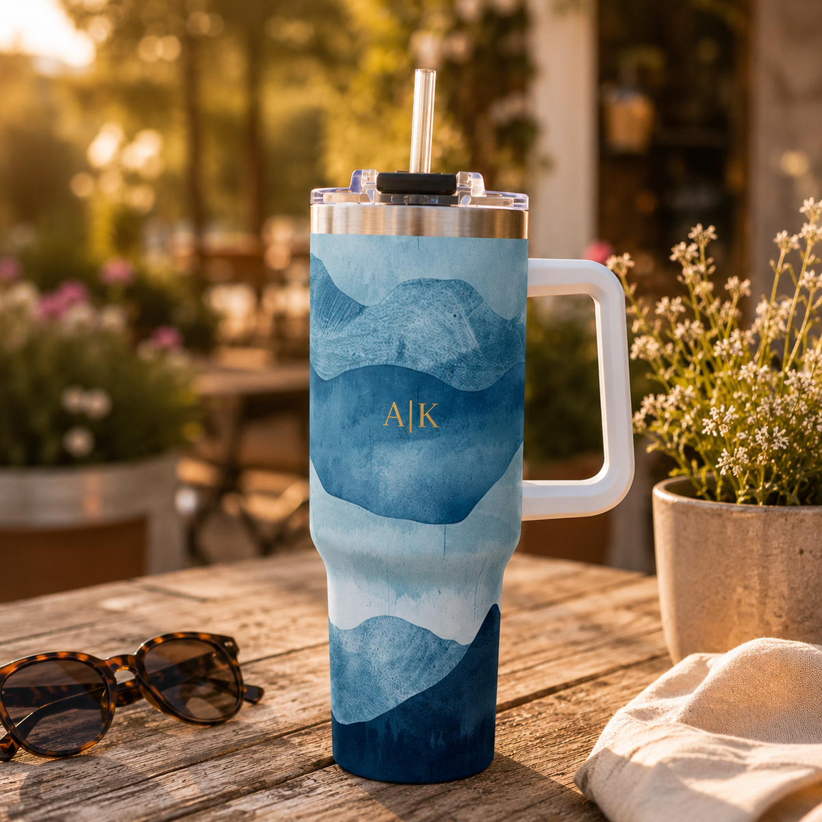 Personalized 40oz Tumbler with Handle - Teal Mountain Custom Initials