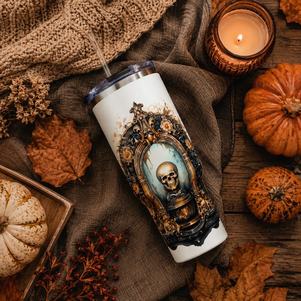 Personalized 40oz Tumbler with Handle - Gothic Skull Portal Custom Initials