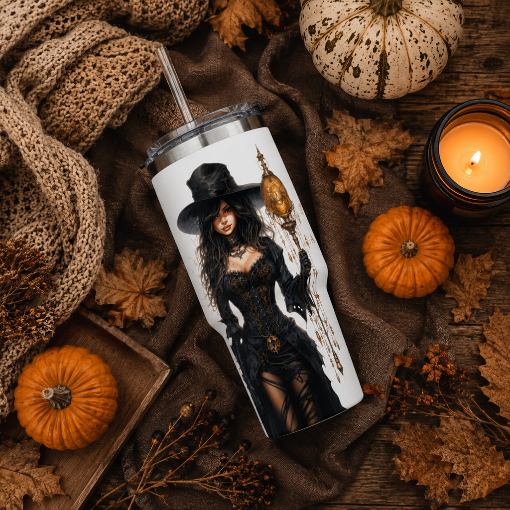 Personalized 40oz Tumbler with Handle - Fantasy Witch Custom Initials