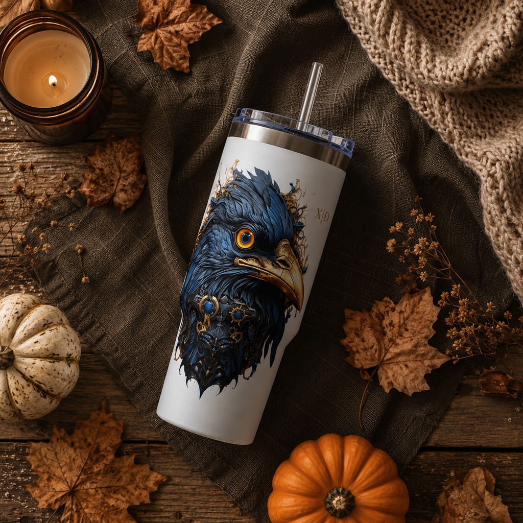 Personalized 40oz Tumbler with Handle - Steampunk Eagle Custom Initials
