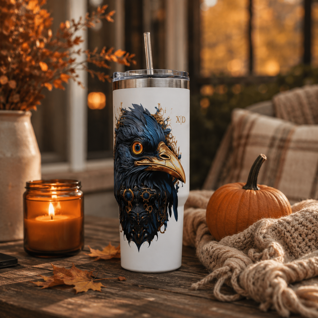 Personalized 40oz Tumbler with Handle - Steampunk Eagle Custom Initials