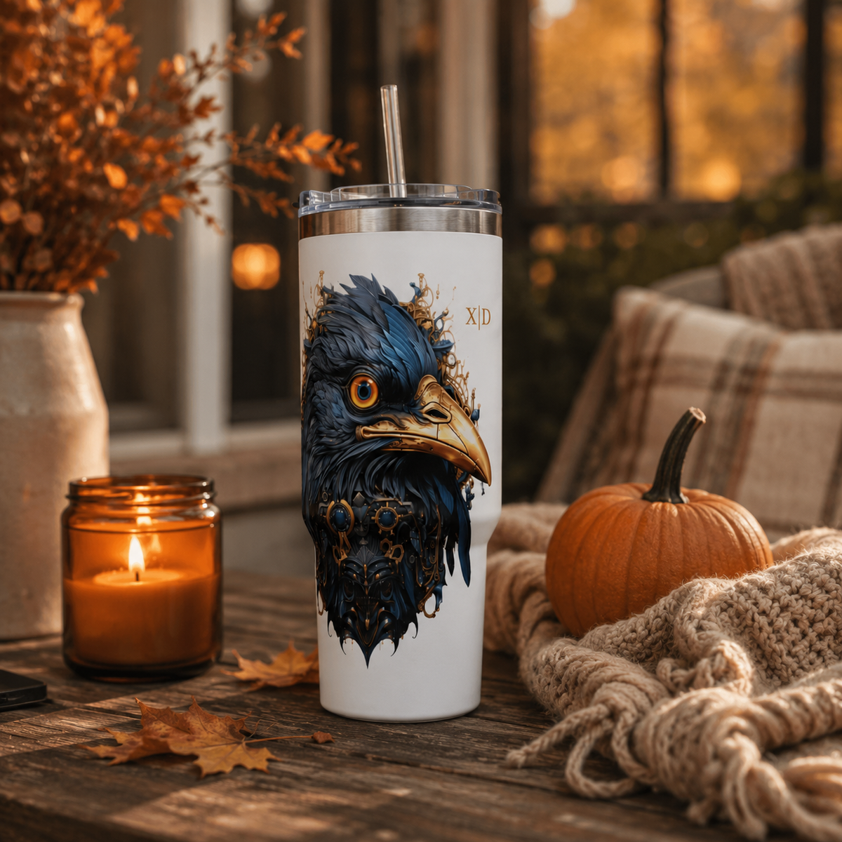 Personalized 40oz Tumbler with Handle - Steampunk Eagle Custom Initials