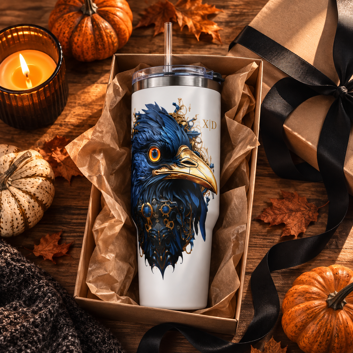 Personalized 40oz Tumbler with Handle - Steampunk Eagle Custom Initials