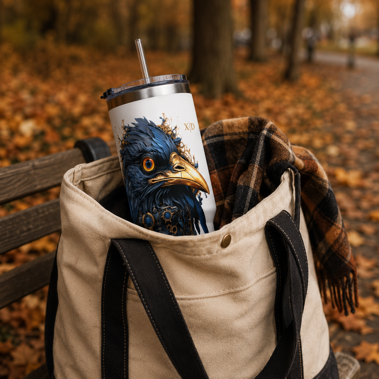 Personalized 40oz Tumbler with Handle - Steampunk Eagle Custom Initials