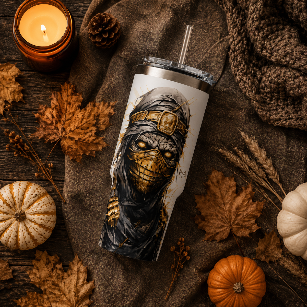 Personalized 40oz Tumbler with Handle - Masked Warrior Custom Initials