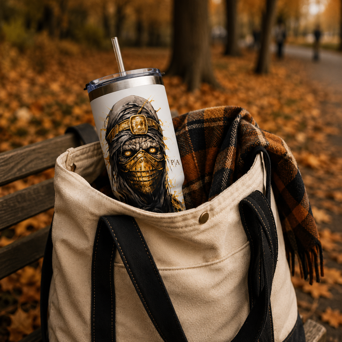 Personalized 40oz Tumbler with Handle - Masked Warrior Custom Initials