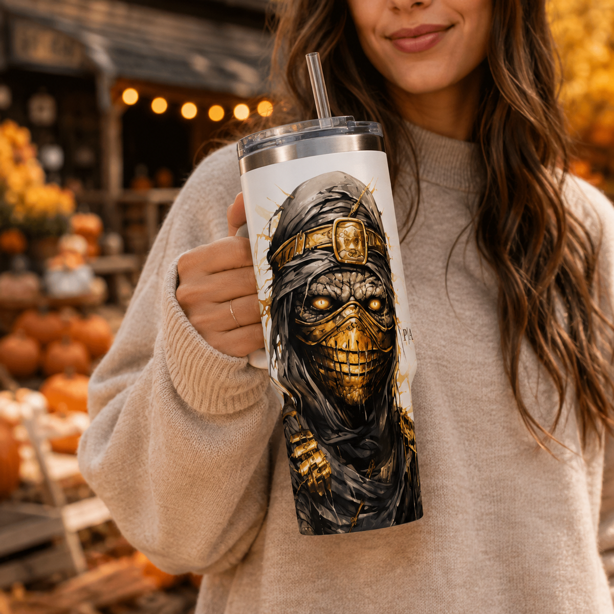 Personalized 40oz Tumbler with Handle - Masked Warrior Custom Initials