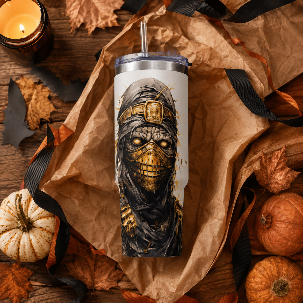 Personalized 40oz Tumbler with Handle - Masked Warrior Custom Initials