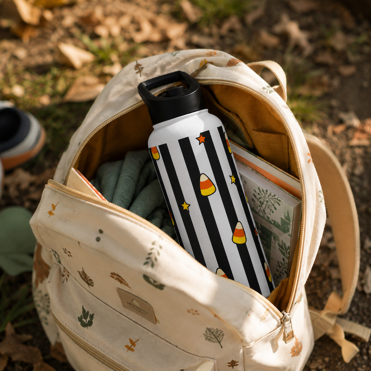 Personalized Water Bottle - Halloween Candy Corn Custom Name