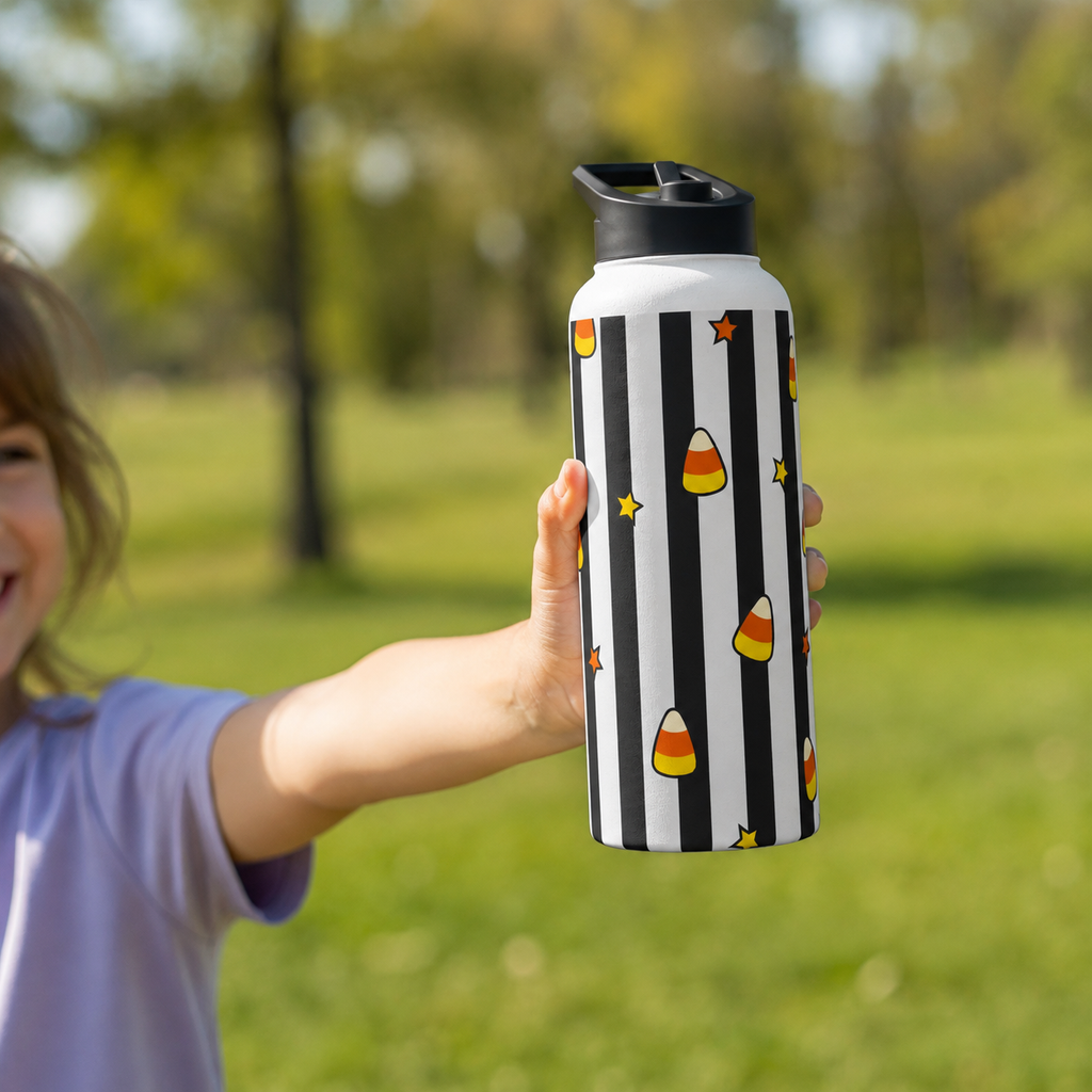 Personalized Water Bottle - Halloween Candy Corn Custom Name