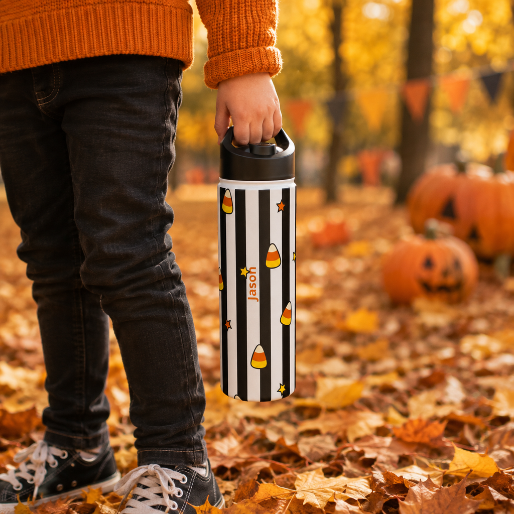 Personalized Water Bottle - Halloween Candy Corn Custom Name