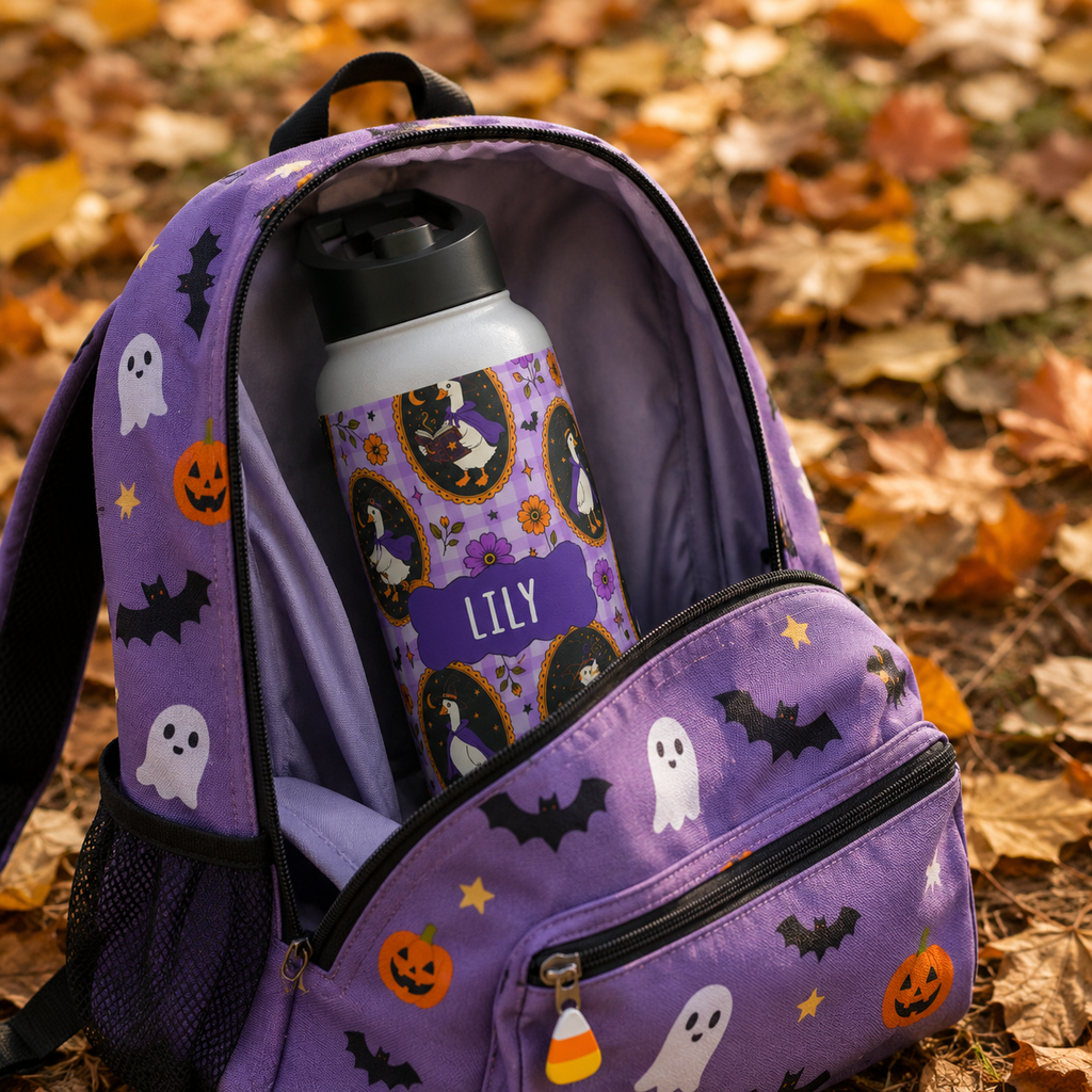 Personalized Water Bottle - Halloween Witchy Goose Custom Name