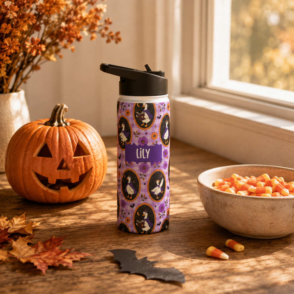 Personalized Water Bottle - Halloween Witchy Goose Custom Name